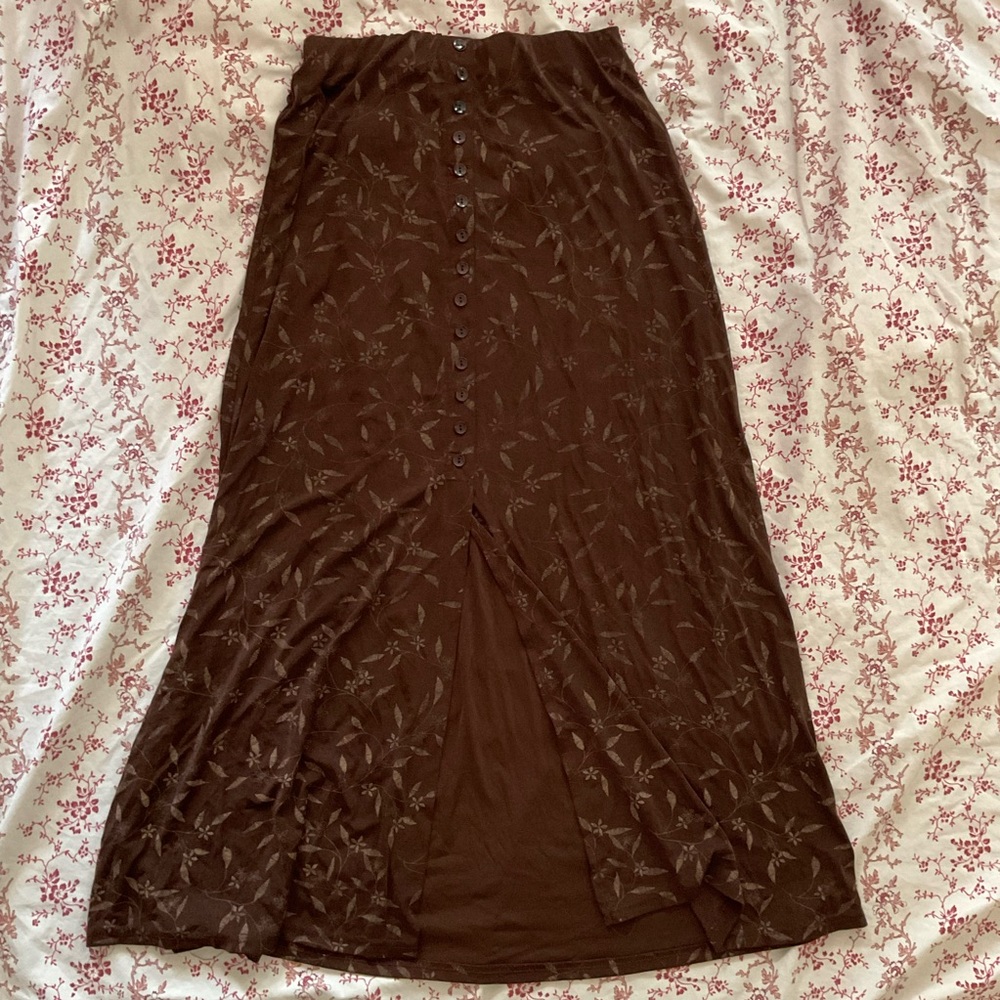 brown floral whimsigoth maxi skirt